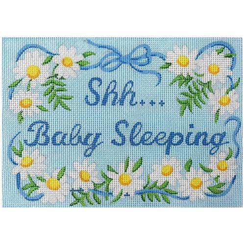 Baby Sleeping Daisies on Blue Painted Canvas Kate Dickerson Needlepoint Collections - 1