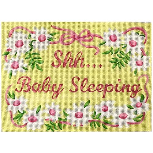 Baby Sleeping Pink and Green Daisies Painted Canvas Kate Dickerson Needlepoint Collections - 1