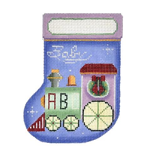 Baby Train Mini Stocking Painted Canvas Rebecca Wood Designs - 1