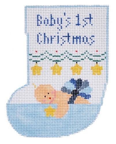 Baby's First Christmas Blue Painted Canvas Kathy Schenkel Designs - 1