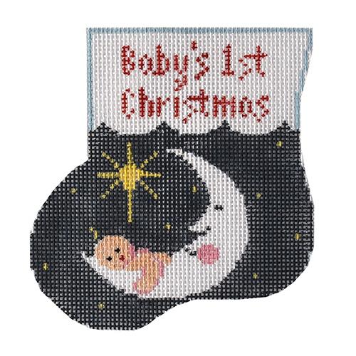 Baby's First Christmas Mini Sock Painted Canvas Kathy Schenkel Designs - 1