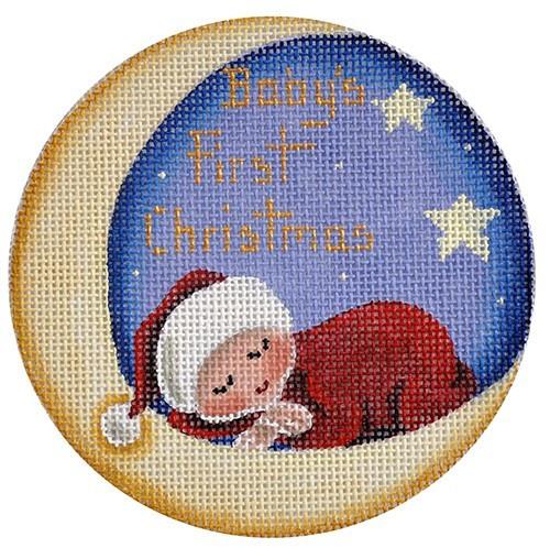 Baby's First Christmas Moon Painted Canvas Rebecca Wood Designs - 1