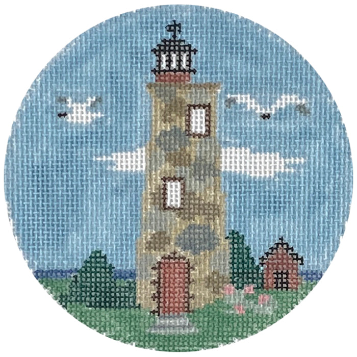 Bald Head Lighthouse Round Painted Canvas Kathy Schenkel Designs - 1