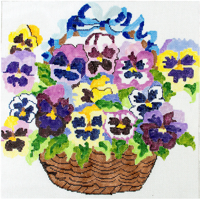 Basket of Pansies JS Painted Canvas Jean Smith