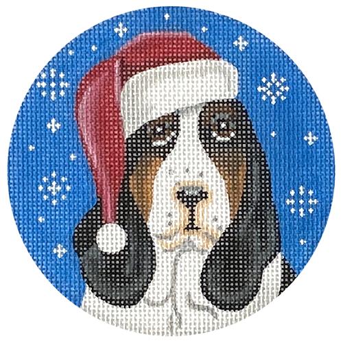 Bassett Hound Santa Round Painted Canvas Pepperberry Designs