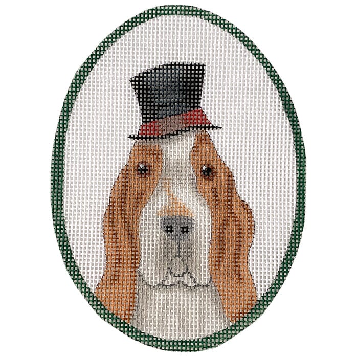 Bassett Hound with Top Hat Painted Canvas CBK Needlepoint Collections