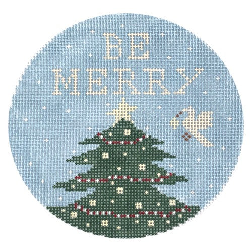 Be Merry Dove & Tree Round Painted Canvas Hello Tess - 1
