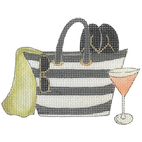 Beach Bag with Cosmo Cocktail Painted Canvas & More - 1