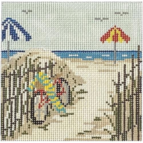 Beach Bike Coaster Painted Canvas Needle Crossings - 1