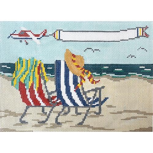Beach Chairs with Airplane Painted Canvas Needle Crossings - 1