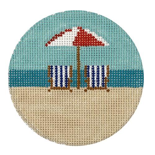 Beach Round with Umbrella Painted Canvas Kristine Kingston - 1