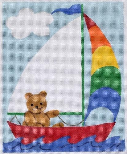 Bear in Sailboat Painted Canvas Kate Dickerson Needlepoint Collections - 1