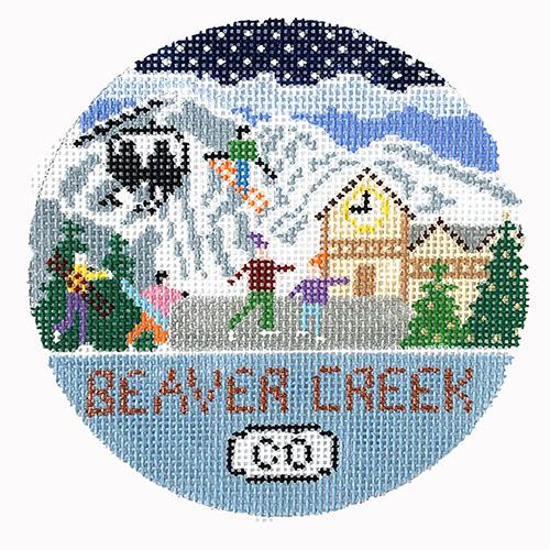 Beaver Creek CO Round Painted Canvas Doolittle Stitchery