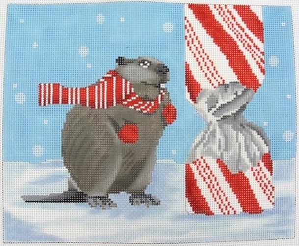 Beaver with Candy Cane Painted Canvas Scott Church Creative - 1