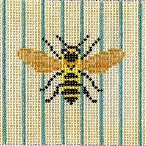 Bee on Stripes Square Painted Canvas Needle Crossings - 1