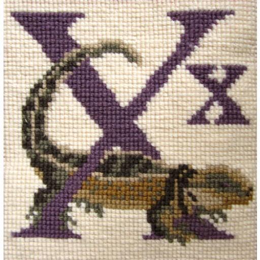 Beginner Needlepoint Kit Animal Alphabet Letter X   Xenosaurus Kits Elizabeth Bradley Design