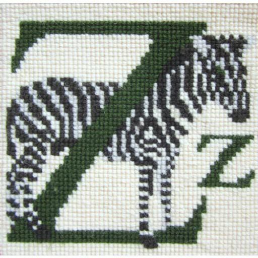Beginner Needlepoint Kit Animal Alphabet Letter Z   Zebra Kits Elizabeth Bradley Design
