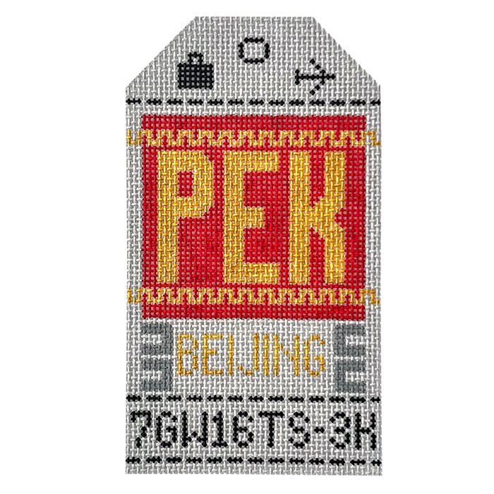 Beijing PEK Travel Tag Painted Canvas Hedgehog Needlepoint