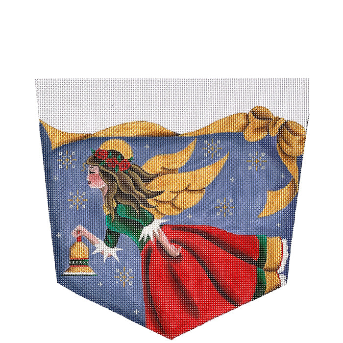 Bell Angel Stocking Cuff Painted Canvas Rebecca Wood Designs - 1