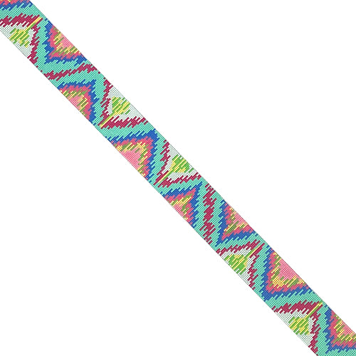 Belt Ikat in Pinks, Turquoise, Limes, Periwinkle Painted Canvas Kate Dickerson Needlepoint Collections - 1