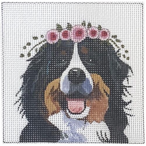 Bernese Mountain Dog with Floral Crown Painted Canvas Colors of Praise - 1