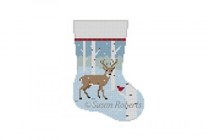 Birch Tree Deer Mini Stocking Painted Canvas Susan Roberts Needlepoint Designs Inc. - 1