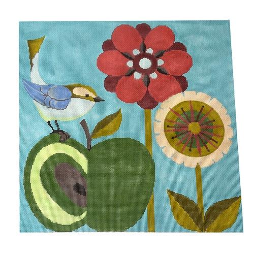 Bird and Apple Painted Canvas The Meredith Collection - 1