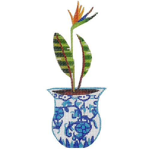 Bird of Paradise in Blue Ceramic Pot Painted Canvas All About Stitching/The Collection Design - 1