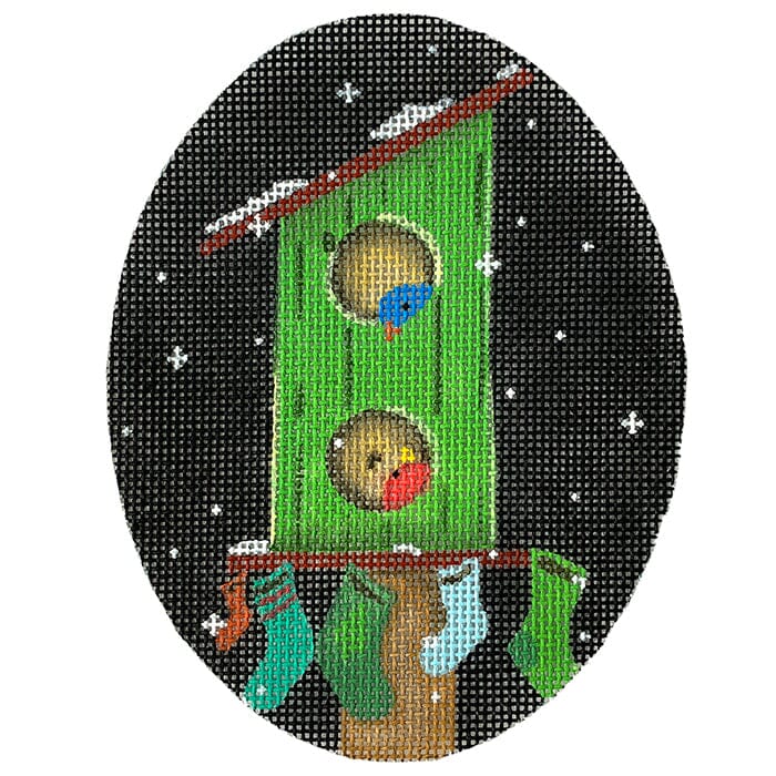 Birdhouse with Stockings Painted Canvas CBK Needlepoint Collections