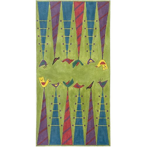Birdie 3 Part Backgammon Set on 18 with Dice Cups, Dice & Game Pieces Painted Canvas Zecca - 1
