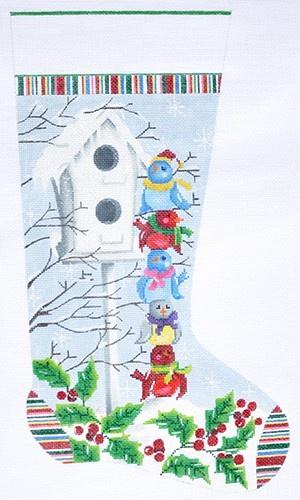 Birdies Stocking Painted Canvas Alice Peterson - 1