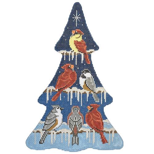 Birds Christmas Tree Shape Painted Canvas Alice Peterson Company