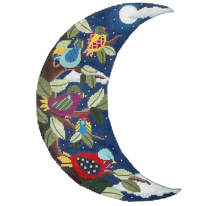 Birds Moon Shape Painted Canvas CBK Needlepoint Collections