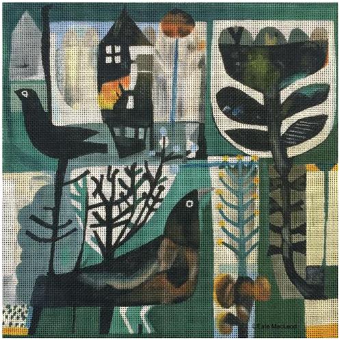 Black Bird with Green Trees Background Painted Canvas Melissa Shirley Designs - 1