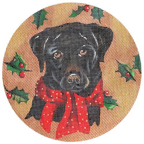 Black Lab with Holly Ornament Painted Canvas The Meredith Collection - 1