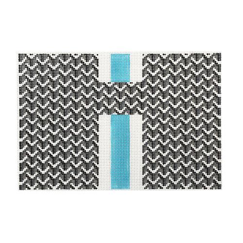Black Y Pattern Front with Teal Stripe Painted Canvas Anne Fisher Needlepoint LLC