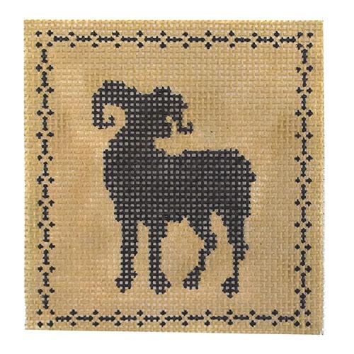 Black/Tan Left Facing Big Horn Painted Canvas The Plum Stitchery - 1