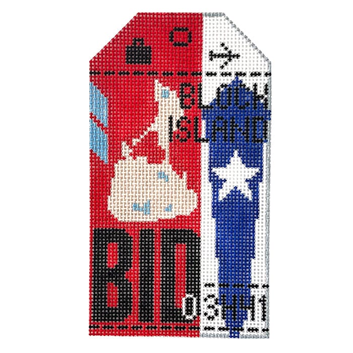 Block Island BID Travel Tag Painted Canvas Hedgehog Needlepoint - 1
