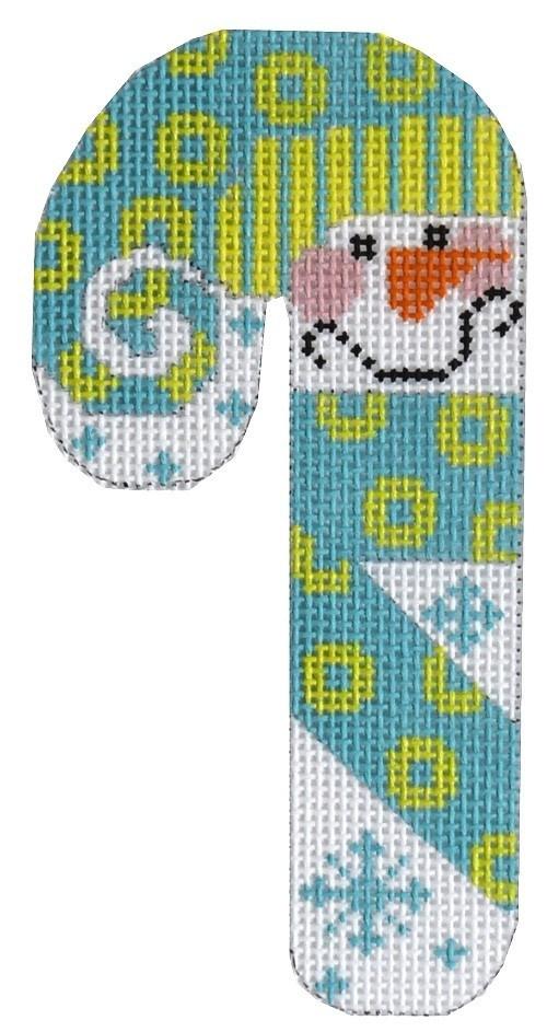 Blue and Green Snowman Candy Cane Painted Canvas Danji Designs