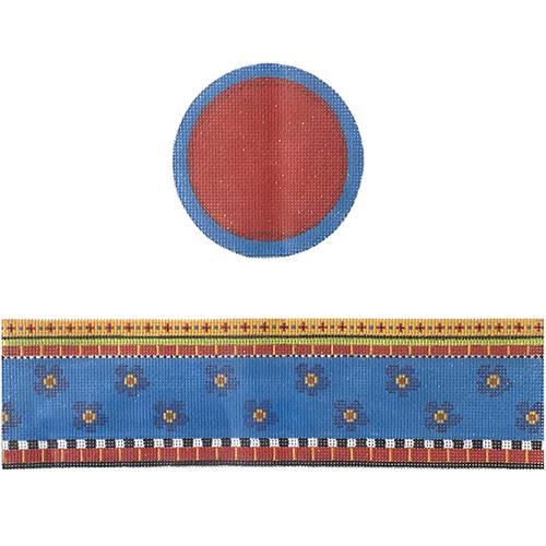 Blue and Red Floral Hinged Box with Hardware Painted Canvas Funda Scully - 1