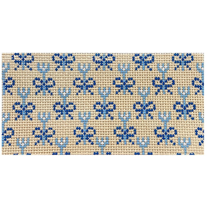 Blue and Tan Bow Insert Painted Canvas Anne Fisher Needlepoint LLC - 1