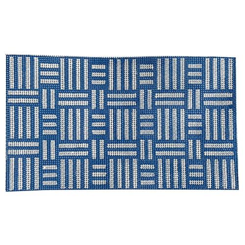 Blue and White Geometric Clutch Painted Canvas Hello Tess - 1