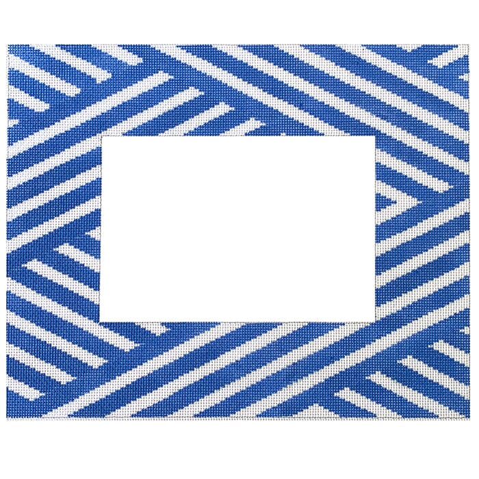 Blue and White Stripe Frame Painted Canvas Tina Griffin Designs - 1