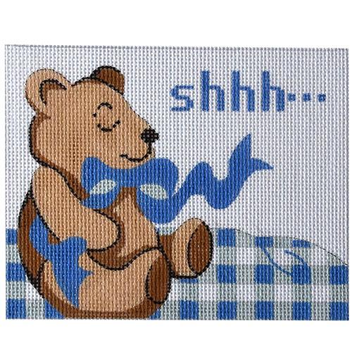 Blue Baby Sleeping Sign Painted Canvas Silver Needle - 1