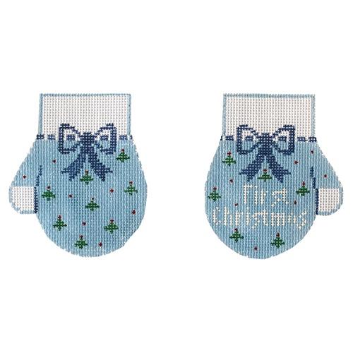 Blue Baby's First Christmas Mittens Painted Canvas Kathy Schenkel Designs - 1