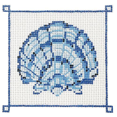 Blue Banded Scallop Shell on 13 Painted Canvas The Colonial Needle Company