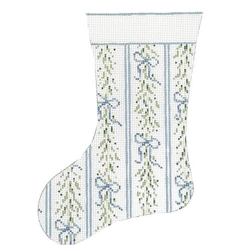 Blue Bow & Garland Mini Stocking Painted Canvas The Plum Stitchery - 1