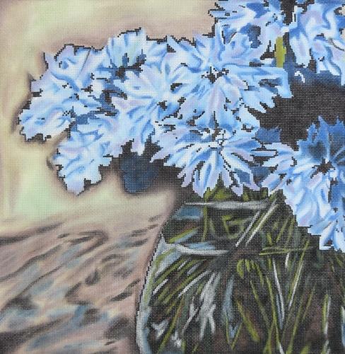 Blue Cornflowers Painted Canvas Pippin - 1