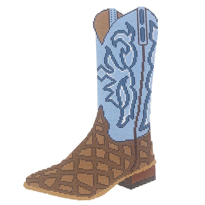 Blue Cowboy Boot Large Painted Canvas Initial K Studio - 1