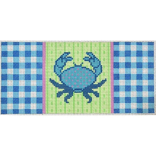 Blue Crab on Gingham Insert Painted Canvas Two Sisters Needlepoint